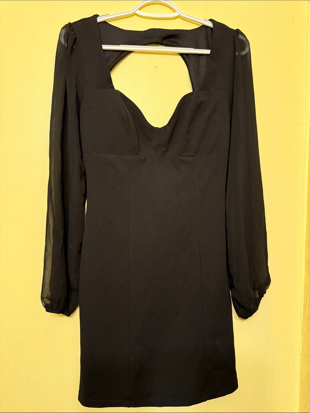 Crystal Doll Black Long Sleeve Sweetheart Mini Dress